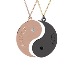 İsimli Yin Yang - Beyaz zirkon ve siyah zirkon 925 ayar rose altın kaplama gümüş kolye (40 cm rose altın rolo zincir) #1dphoq3