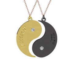 İsimli Yin Yang - Beyaz zirkon 8 ayar altın kolye (40 cm gümüş rolo zincir) #1edrgwo