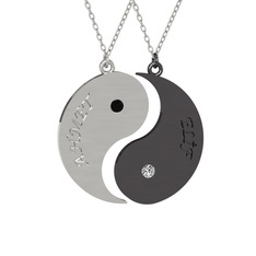 İsimli Yin Yang - Siyah zirkon ve beyaz zirkon 14 ayar beyaz altın kolye (40 cm beyaz altın rolo zincir) #1evd2w0