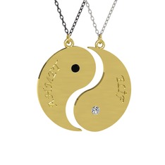 İsimli Yin Yang - Siyah zirkon ve beyaz zirkon 925 ayar altın kaplama gümüş kolye (40 cm gümüş rolo zincir) #1fogrk2