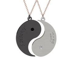 İsimli Yin Yang - Siyah zirkon ve beyaz zirkon 925 ayar siyah rodyum kaplama gümüş kolye (40 cm rose altın rolo zincir) #1fu47tj