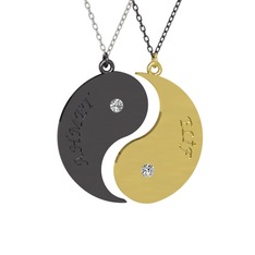 İsimli Yin Yang - Beyaz zirkon 925 ayar siyah rodyum kaplama gümüş kolye (40 cm beyaz altın rolo zincir) #1gi1ap3