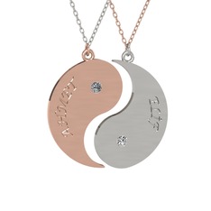 İsimli Yin Yang - Pırlanta ve beyaz zirkon 8 ayar rose altın kolye (0.06 karat, 40 cm gümüş rolo zincir) #1gj6wcy