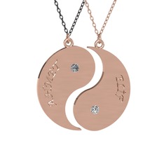 İsimli Yin Yang - Pırlanta ve beyaz zirkon 14 ayar rose altın kolye (0.06 karat, 40 cm gümüş rolo zincir) #1gsoejb