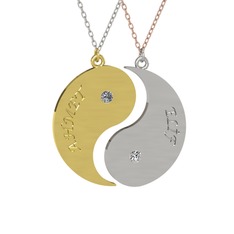 İsimli Yin Yang - Pırlanta ve beyaz zirkon 8 ayar altın kolye (0.06 karat, 40 cm gümüş rolo zincir) #1gtqp6m