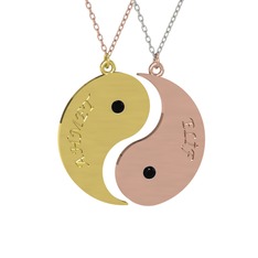 İsimli Yin Yang - Siyah zirkon 925 ayar altın kaplama gümüş kolye (40 cm rose altın rolo zincir) #1gxiv8n
