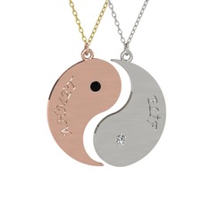 Siyah zirkon ve beyaz zirkon 925 ayar rose altın kaplama gümüş kolye (40 cm gümüş rolo zincir)