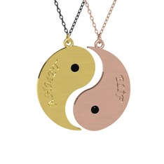 İsimli Yin Yang - Siyah zirkon 8 ayar altın kolye (40 cm gümüş rolo zincir) #1haetcu