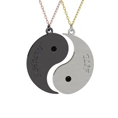 İsimli Yin Yang - Siyah zirkon 925 ayar siyah rodyum kaplama gümüş kolye (40 cm rose altın rolo zincir) #1hbv4zc