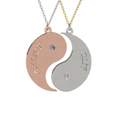 İsimli Yin Yang - Pırlanta ve beyaz zirkon 925 ayar rose altın kaplama gümüş kolye (0.06 karat, 40 cm beyaz altın rolo zincir) #1ht17lv