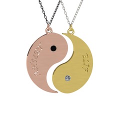 Siyah zirkon ve pırlanta 925 ayar rose altın kaplama gümüş kolye (0.06 karat, 40 cm gümüş rolo zincir)