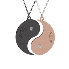 Pırlanta ve beyaz zirkon 925 ayar siyah rodyum kaplama gümüş kolye (0.06 karat, 40 cm gümüş rolo zincir)