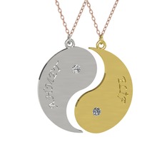 Beyaz zirkon ve pırlanta 925 ayar gümüş kolye (0.06 karat, 40 cm rose altın rolo zincir)