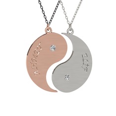 İsimli Yin Yang - Beyaz zirkon 925 ayar rose altın kaplama gümüş kolye (40 cm gümüş rolo zincir) #1irytoi