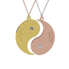 İsimli Yin Yang - Pırlanta ve beyaz zirkon 8 ayar altın kolye (0.06 karat, 40 cm rose altın rolo zincir) #1it1dte
