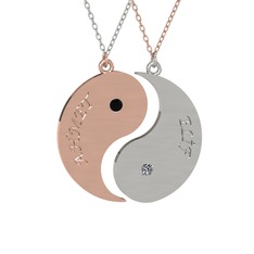 Siyah zirkon ve pırlanta 14 ayar rose altın kolye (0.06 karat, 40 cm gümüş rolo zincir)