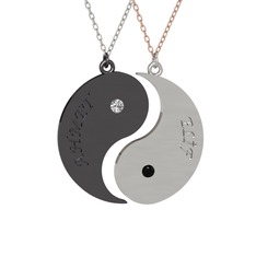 İsimli Yin Yang - Beyaz zirkon ve siyah zirkon 925 ayar siyah rodyum kaplama gümüş kolye (40 cm beyaz altın rolo zincir) #1jdstm5
