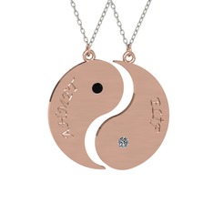 Siyah zirkon ve pırlanta 925 ayar rose altın kaplama gümüş kolye (0.06 karat, 40 cm beyaz altın rolo zincir)