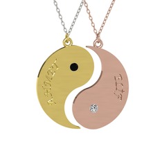 İsimli Yin Yang - Siyah zirkon ve beyaz zirkon 8 ayar altın kolye (40 cm beyaz altın rolo zincir) #1jwz7i7