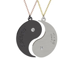İsimli Yin Yang - Beyaz zirkon 925 ayar siyah rodyum kaplama gümüş kolye (40 cm rose altın rolo zincir) #1kf8obw
