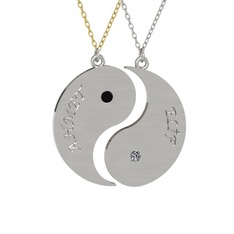 İsimli Yin Yang - Siyah zirkon ve pırlanta 14 ayar beyaz altın kolye (0.06 karat, 40 cm altın rolo zincir) #1khf1sf