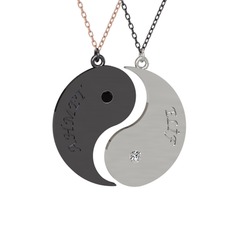 İsimli Yin Yang - Siyah zirkon ve beyaz zirkon 925 ayar siyah rodyum kaplama gümüş kolye (40 cm rose altın rolo zincir) #1l40z5t