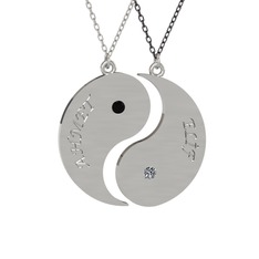 İsimli Yin Yang - Siyah zirkon ve pırlanta 8 ayar beyaz altın kolye (0.06 karat, 40 cm gümüş rolo zincir) #1lf2dpv