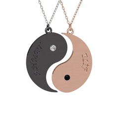 İsimli Yin Yang - Beyaz zirkon ve siyah zirkon 925 ayar siyah rodyum kaplama gümüş kolye (40 cm beyaz altın rolo zincir) #1lkjo2k