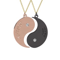 İsimli Yin Yang - Beyaz zirkon 8 ayar rose altın kolye (40 cm gümüş rolo zincir) #1n6j60x