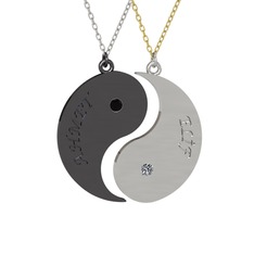 İsimli Yin Yang - Siyah zirkon ve pırlanta 925 ayar siyah rodyum kaplama gümüş kolye (0.06 karat, 40 cm beyaz altın rolo zincir) #1nopgn1
