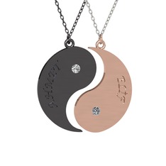 İsimli Yin Yang - Beyaz zirkon ve pırlanta 925 ayar siyah rodyum kaplama gümüş kolye (0.06 karat, 40 cm gümüş rolo zincir) #1o3t60v