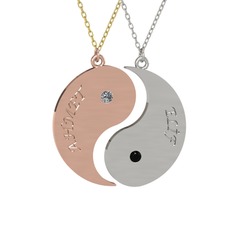 Pırlanta ve siyah zirkon 8 ayar rose altın kolye (0.06 karat, 40 cm altın rolo zincir)