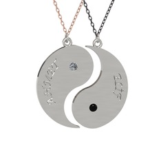 İsimli Yin Yang - Pırlanta ve siyah zirkon 925 ayar gümüş kolye (0.06 karat, 40 cm rose altın rolo zincir) #1ovy85f