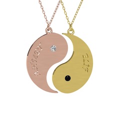 İsimli Yin Yang - Beyaz zirkon ve siyah zirkon 14 ayar rose altın kolye (40 cm rose altın rolo zincir) #1oxg97c
