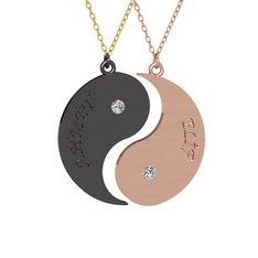 İsimli Yin Yang - Beyaz zirkon 925 ayar siyah rodyum kaplama gümüş kolye (40 cm altın rolo zincir) #1ozs4sc