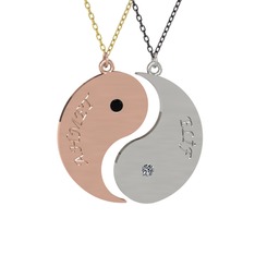 İsimli Yin Yang - Siyah zirkon ve pırlanta 8 ayar rose altın kolye (0.06 karat, 40 cm gümüş rolo zincir) #1p2aw9j