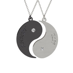 İsimli Yin Yang - Beyaz zirkon 925 ayar siyah rodyum kaplama gümüş kolye (40 cm beyaz altın rolo zincir) #1p4dpc