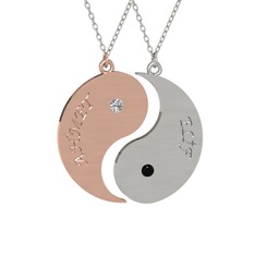 İsimli Yin Yang - Beyaz zirkon ve siyah zirkon 925 ayar rose altın kaplama gümüş kolye (40 cm beyaz altın rolo zincir) #1pfe41e