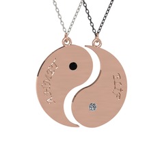 İsimli Yin Yang - Siyah zirkon ve pırlanta 14 ayar rose altın kolye (0.06 karat, 40 cm beyaz altın rolo zincir) #1q8jumu