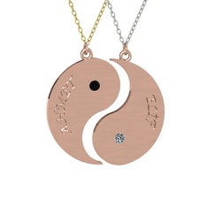 Siyah zirkon ve pırlanta 925 ayar rose altın kaplama gümüş kolye (0.06 karat, 40 cm altın rolo zincir)