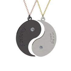 İsimli Yin Yang - Pırlanta 925 ayar siyah rodyum kaplama gümüş kolye (0.12 karat, 40 cm rose altın rolo zincir) #1rjdep3