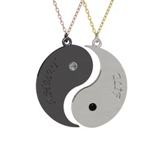 İsimli Yin Yang - Pırlanta ve siyah zirkon 925 ayar siyah rodyum kaplama gümüş kolye (0.06 karat, 40 cm rose altın rolo zincir) #1robkte