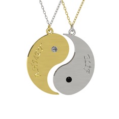 İsimli Yin Yang - Pırlanta ve siyah zirkon 925 ayar altın kaplama gümüş kolye (0.06 karat, 40 cm gümüş rolo zincir) #1s2d387