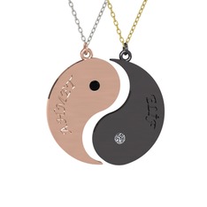 İsimli Yin Yang - Siyah zirkon ve pırlanta 14 ayar rose altın kolye (0.06 karat, 40 cm beyaz altın rolo zincir) #1sfb1w3