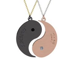 İsimli Yin Yang - Siyah zirkon ve pırlanta 925 ayar siyah rodyum kaplama gümüş kolye (0.06 karat, 40 cm altın rolo zincir) #1t8ezxy