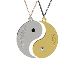 İsimli Yin Yang - Siyah zirkon ve beyaz zirkon 14 ayar beyaz altın kolye (40 cm rose altın rolo zincir) #1tbhwwc