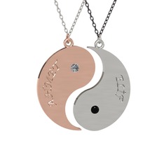 İsimli Yin Yang - Pırlanta ve siyah zirkon 8 ayar rose altın kolye (0.06 karat, 40 cm beyaz altın rolo zincir) #1tpiymk