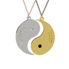 İsimli Yin Yang - Beyaz zirkon ve siyah zirkon 8 ayar beyaz altın kolye (40 cm rose altın rolo zincir) #1u0rddl