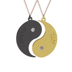 İsimli Yin Yang - Beyaz zirkon ve pırlanta 925 ayar siyah rodyum kaplama gümüş kolye (0.06 karat, 40 cm gümüş rolo zincir) #1unm625