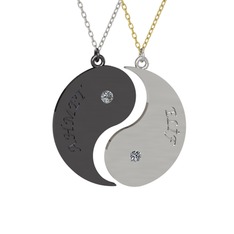 İsimli Yin Yang - Pırlanta 925 ayar siyah rodyum kaplama gümüş kolye (0.12 karat, 40 cm beyaz altın rolo zincir) #1v7tyxz